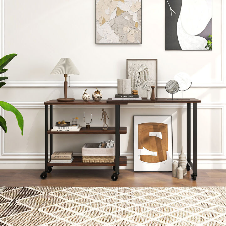 360� Rotating Sofa Side Table with Storage Shelves and Wheels