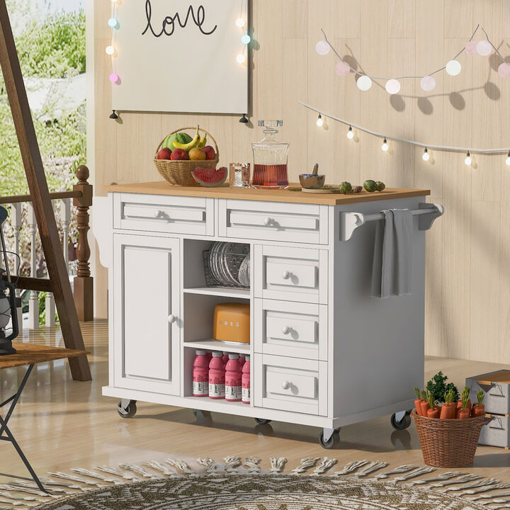 Streamdale Rolling Kitchen Cart With Rubber Wood Desktop And 5 Draws