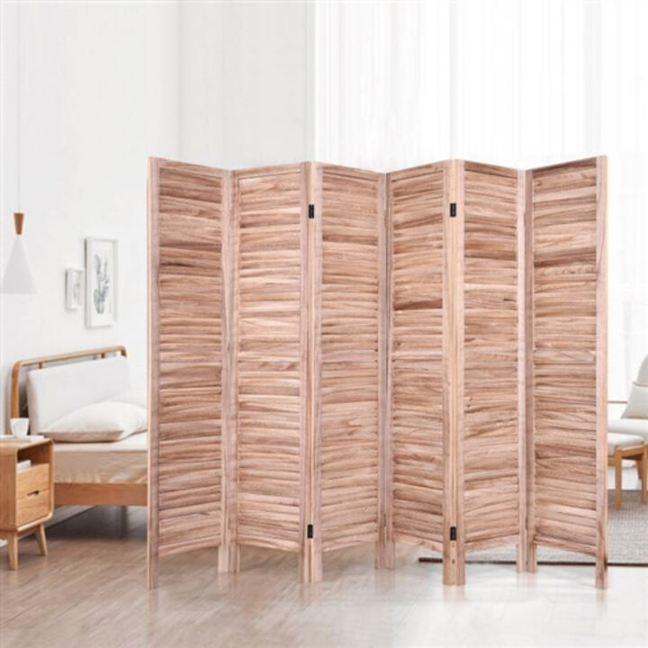 Classic Wooden 6-Panel Room Divider – Louvered Folding Privacy Partition