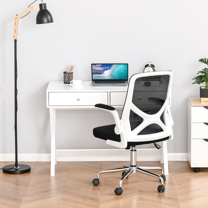 White Modern Workspace: Writing Desk with Drawers and X-shaped Legs