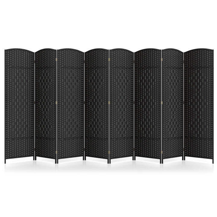 8-Panel Folding Room Divider with Hand-Woven Texture and Solid Wood Frame for Privacy and Decor