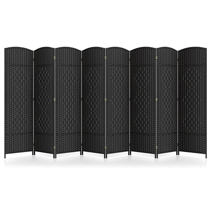 8-Panel Folding Room Divider with Hand-Woven Texture and Solid Wood Frame for Privacy and Decor