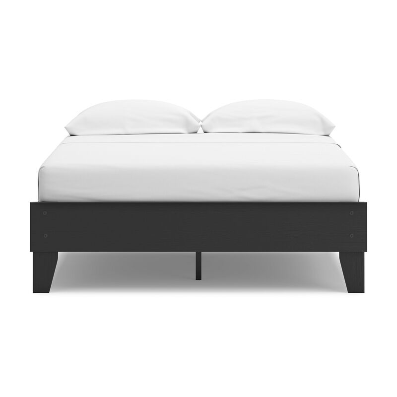 Alli Full Size Platform Bed, Matte Black Wood Frame with Laminate - Benzara