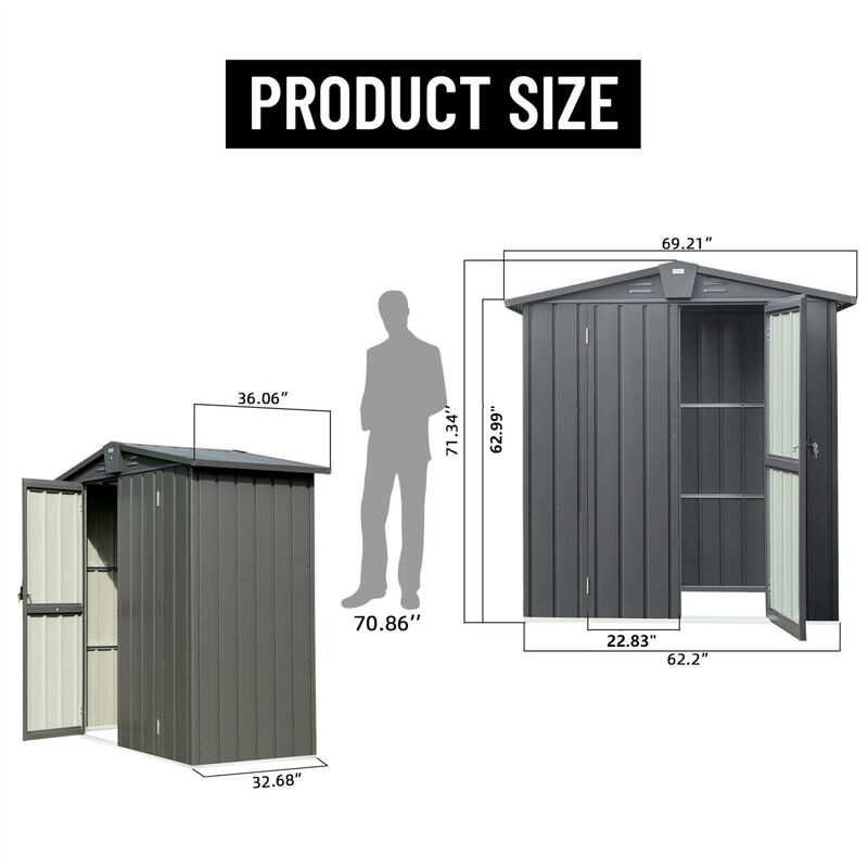 Metal Outdoor Storage Shed with Lockable Double Door