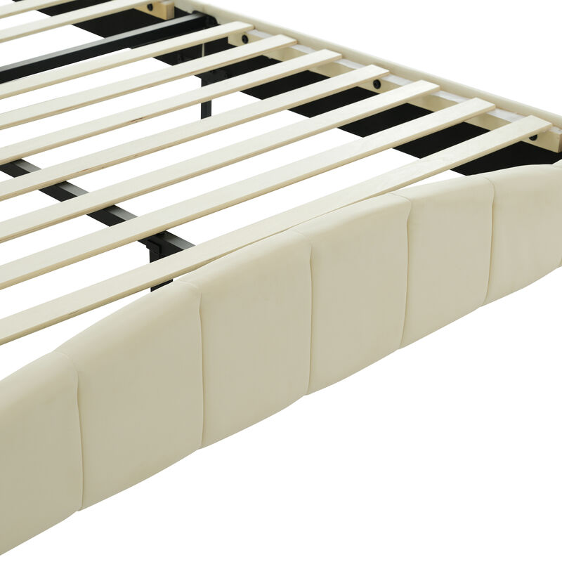 Merax PU Leather Upholstered Platform Bed with Velcro Slats