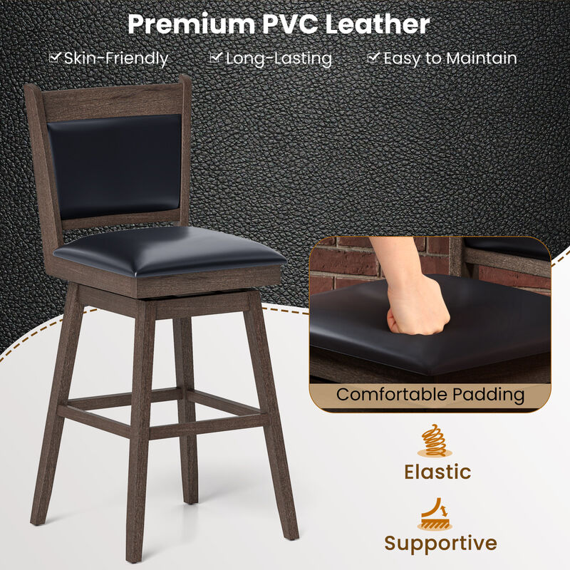 Padded Bar Stools Set of 2 with Swivel Seat and Footrest