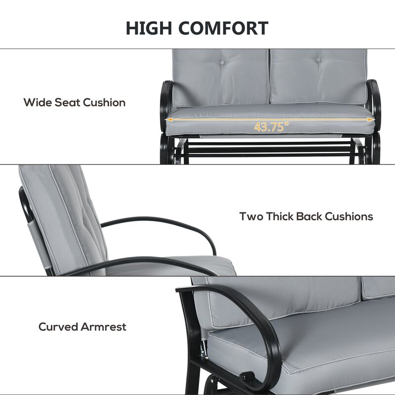 Gray Outdoor Bench: 2-Person Glider with Tufted Cushions