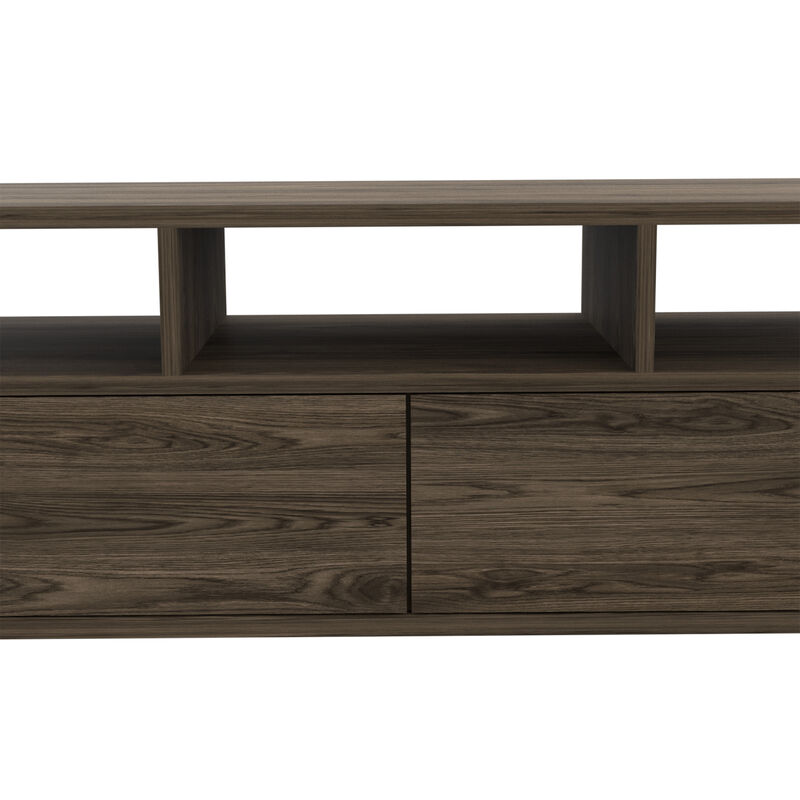DEPOT E-SHOP Kobe Tv Stand for TV´s up 52", Three Open Shelves, Two Flexible Drawers, Dark Walnut