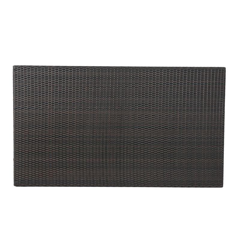 Sanie Outdoor Dining Table, 59 Inch Top, Iron Frame, Brown Resin Wicker