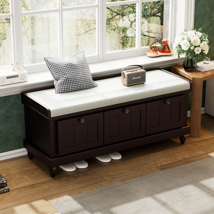 Merax Classic Storage Bench with Cushioned Seat and 3 Drawers
