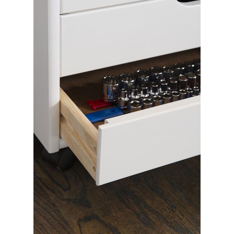 Linon Cary Six Drawer Wide Roll Cart, White Wash