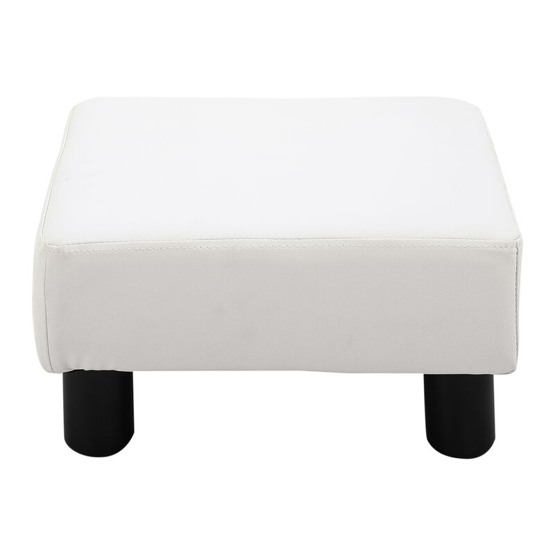 HOMCOM Ottoman Foot Rest, Small Foot Stool with Faux Leather Upholstery, Rectangular Ottoman Footrest with Padded Foam Seat and Plastic Legs, Bright White