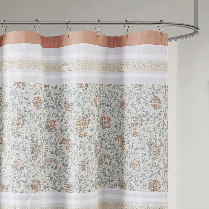Gracie Mills Singleton Lace Trimmed Paisley Cotton Shower Curtain