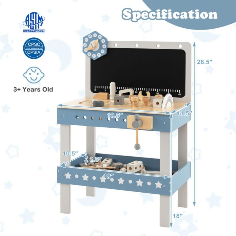 Hivvago Kids Play Tool Workbench Set with Parts Set and 61 Pcs Tool