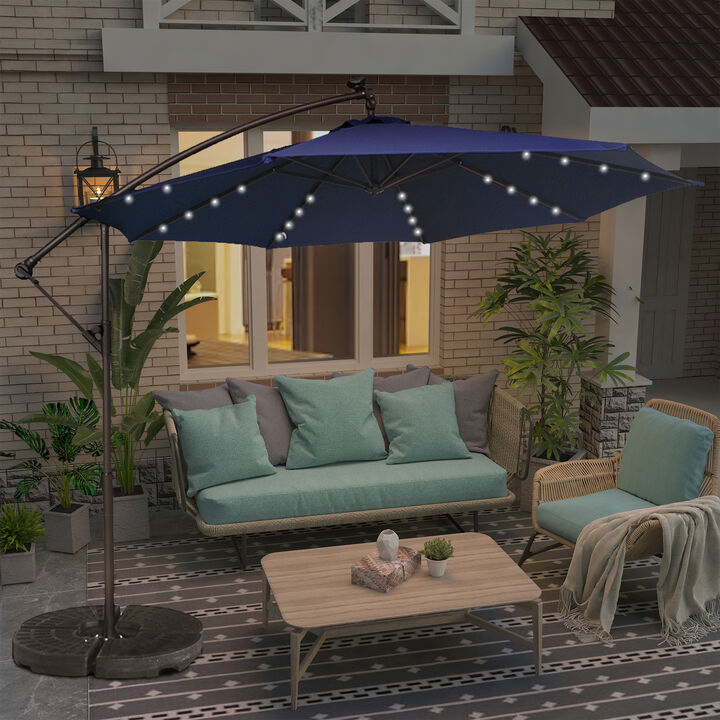 Mondawe 10 Ft Cantilever Patio Offset Umbrella Upgrade Crank Hanging Canopy Umbrella With LED Lamp Bead