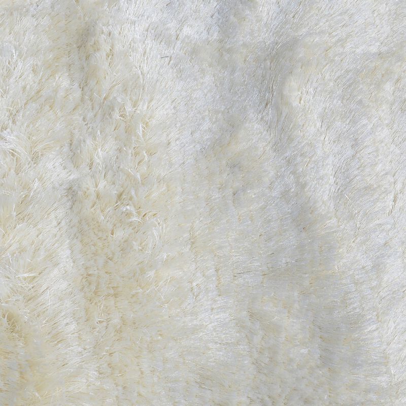 Vittorio 8 x 10 Handwoven Shag Area Rug, Polyester Cotton, Solid Ivory - Benzara