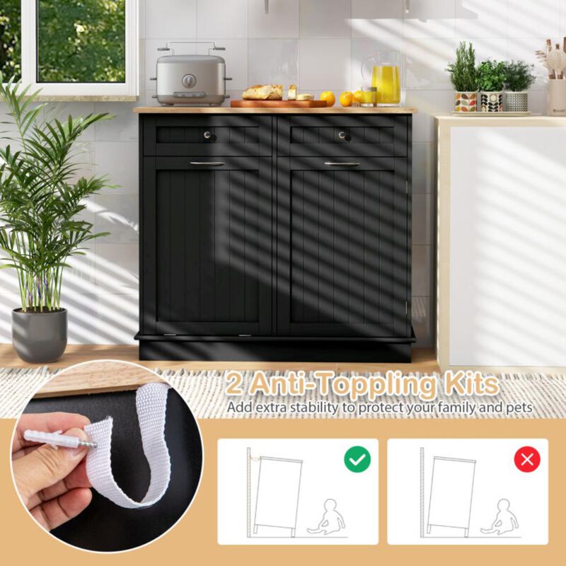 Hivvago Rubber Wood Kitchen Trash Cabinet with Single Trash Can Holder and Adjustable Shelf
