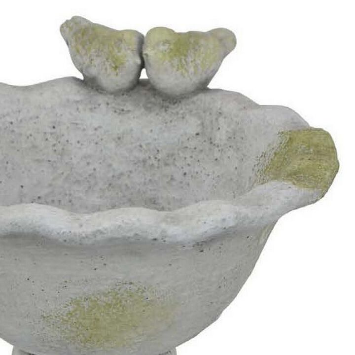 Ivina Bird Feeder Bird Bath, Gray and Green, Decorative, 12 Inch - Benzara