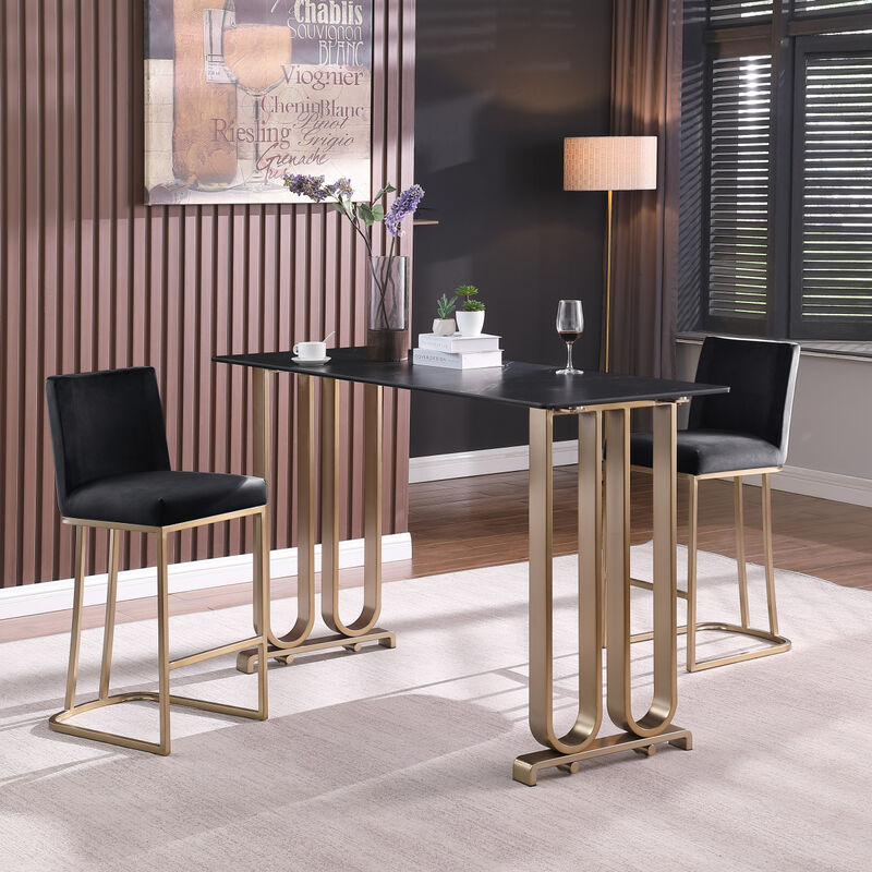 Set of 2 Gold Brushed Velvet Bar Stools
