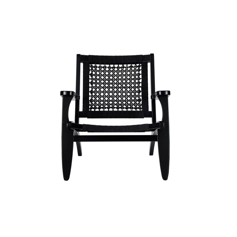 Heor 29 Inch Accent Chair, Hexagon Rope Woven Back, Seat, Black Wood  - Benzara