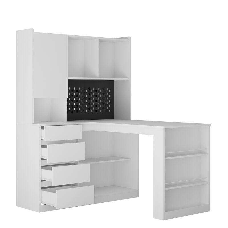 Space-Saving L-Shaped Desk with Ample Workspace, Built-In Charging Station