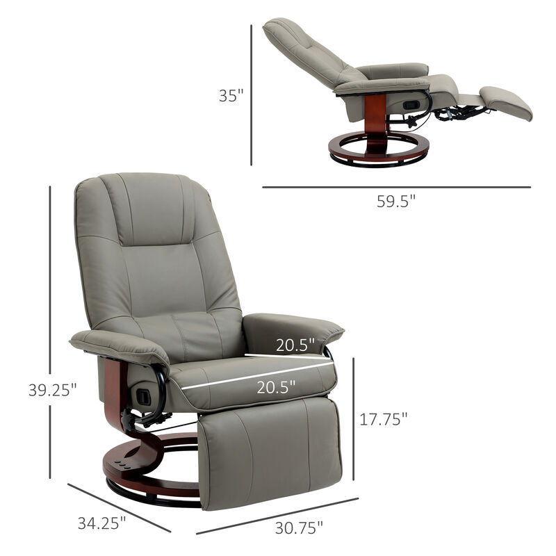 Faux Leather Reclining Lounge Chair Swivel Recliner Sofa Seat w/ Wood Base Brown