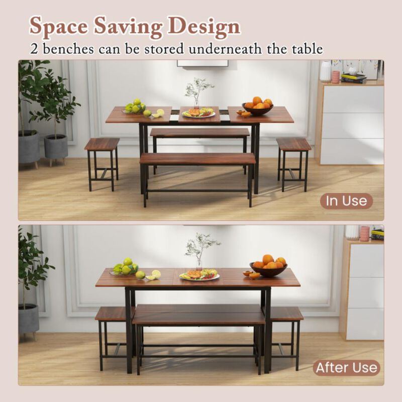 Hivvago 5 Piece Dining Table Set for 4-6 with 2 Benches & 2 Stools for Kitchen Dining Room