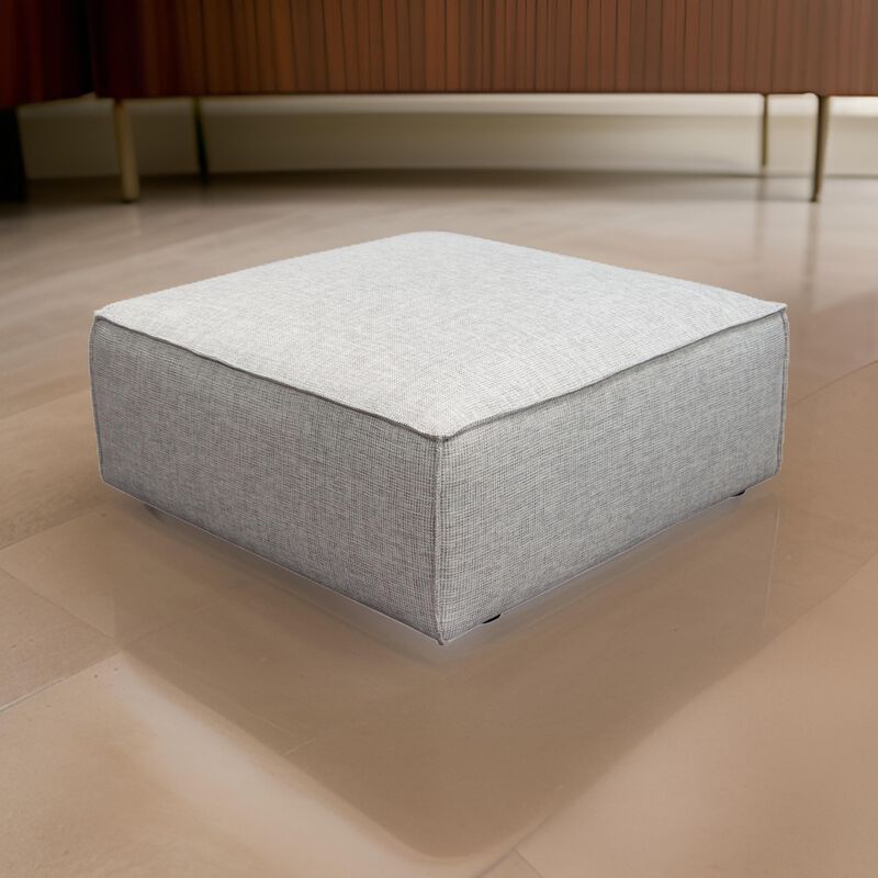 Daro 36 Inch Square Ottoman, Cushioned Top, Gray Barley Upholstery, Black - Benzara