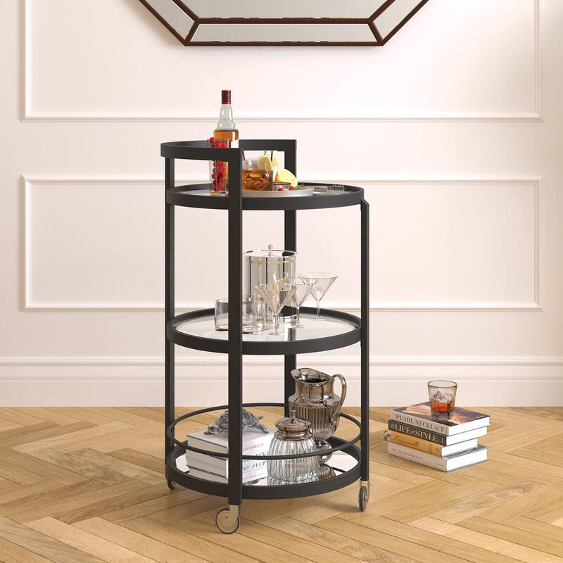 Hudson&Canal Hause 21'' Wide Round Bar Cart in Blackened Bronze