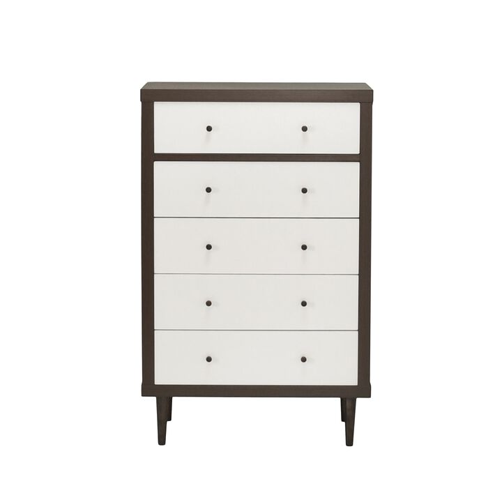 Minie Tall Dresser Chest, 4 Drawers, Rubberwood White, Walnut Brown - Benzara