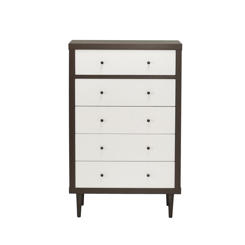 Minie Tall Dresser Chest, 4 Drawers, Rubberwood White, Walnut Brown - Benzara