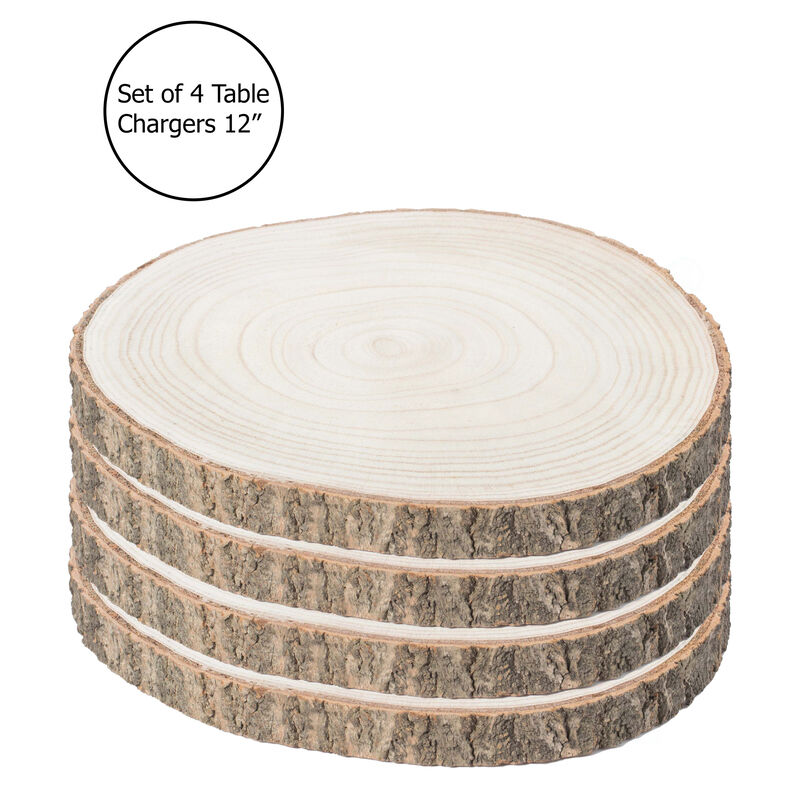 Barky Natural Wood Slabs Rustic Ornament Slice Tray Table Charger 12" set of 4