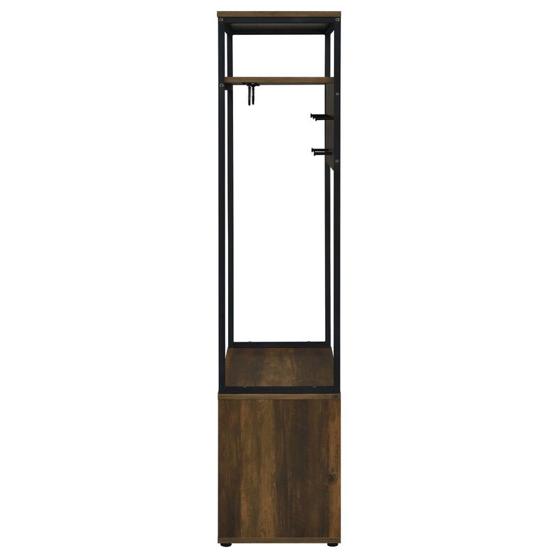 71 Inch Hall Tree Coat Rack, Shoe Cabinet with Shelves, Brown, Black - Benzara