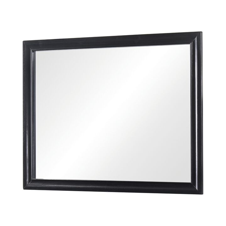 47 Inch Wood Mirror, Landscape Frame, Classic, Black-Benzara