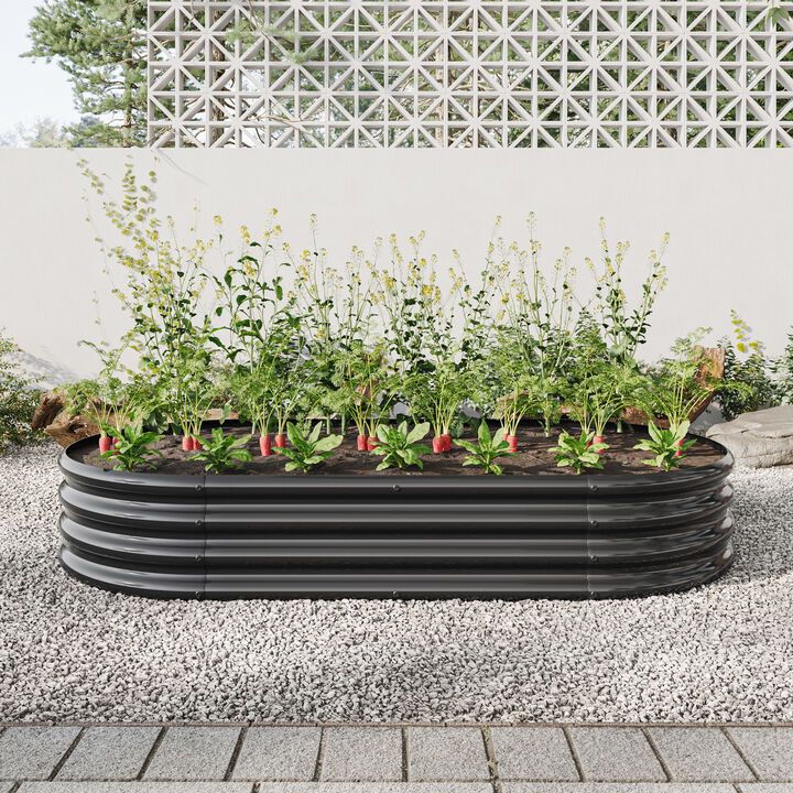 Hivvago Large Oval Shaped Metal Raised Planter Outdoor Garden Plant Vegetable Bed