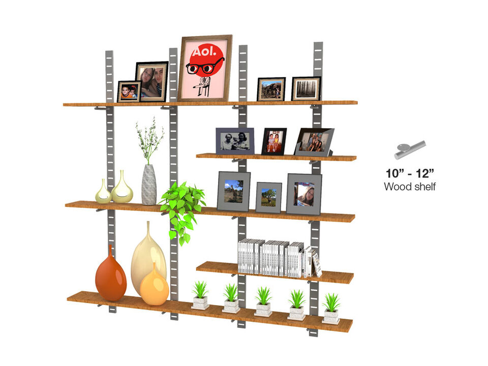 Trendy  Living Room Shelving System 91" High with 8 Wood Shelves 48" Length 10"-12" Width | 3 Sections- Shelves Sold Separately