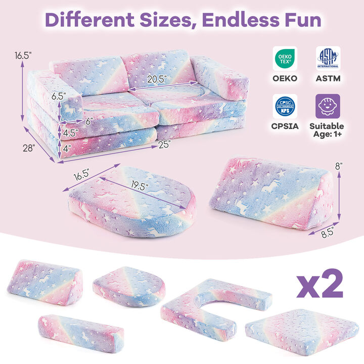 10 Pieces Modular Kids Play Couch Sectional Sofa Glow in the Dark
