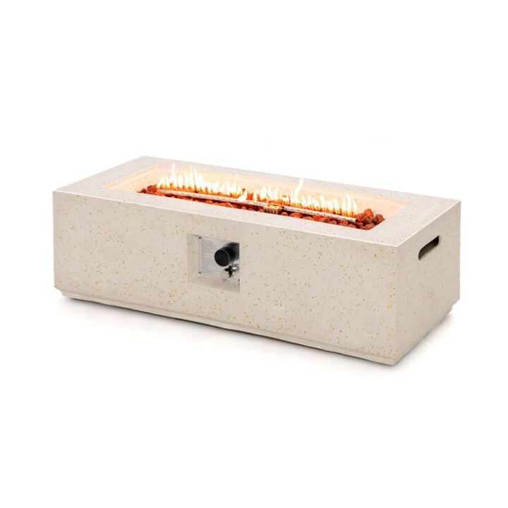 Hivvago 42 Inch 50 000 BTU Rectangle Terrazzo Fire Pit Table with PVC Cover-White