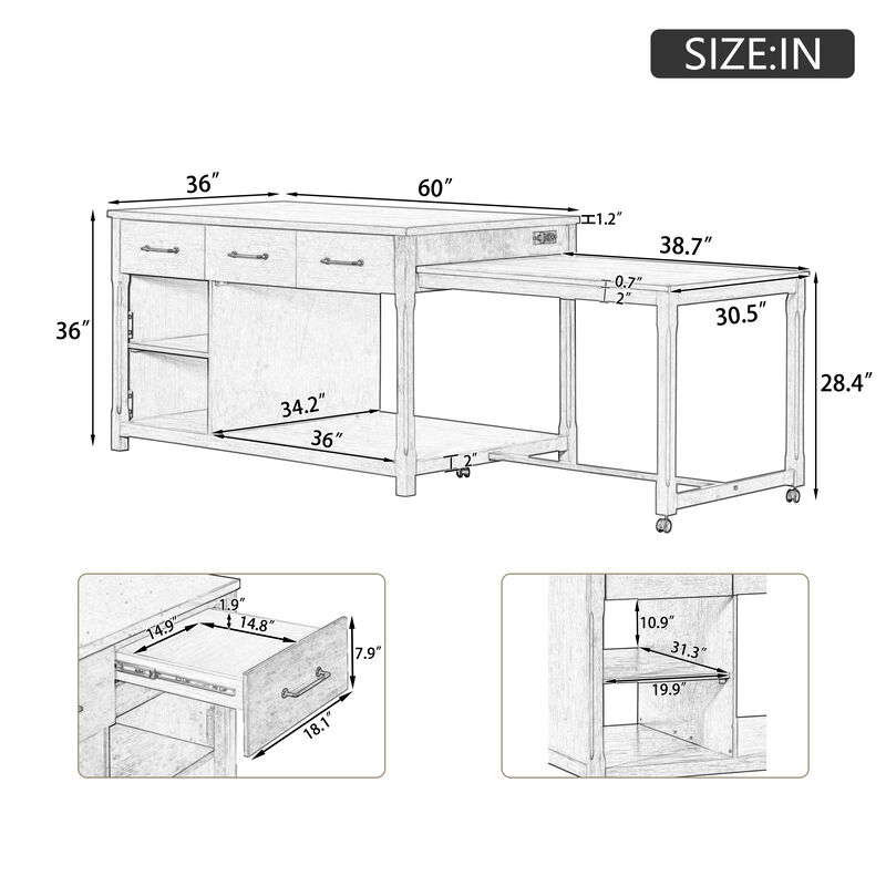 Merax Retro Extendable Kitchen Island with Storage