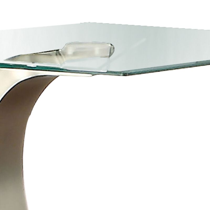 Glass Top End Table with Curved Pedestal Base, Black and Gray-Benzara
