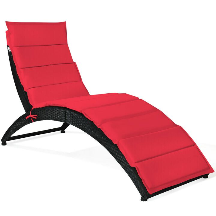 Folding Patio Rattan Lounge Cushioned Portable Chair