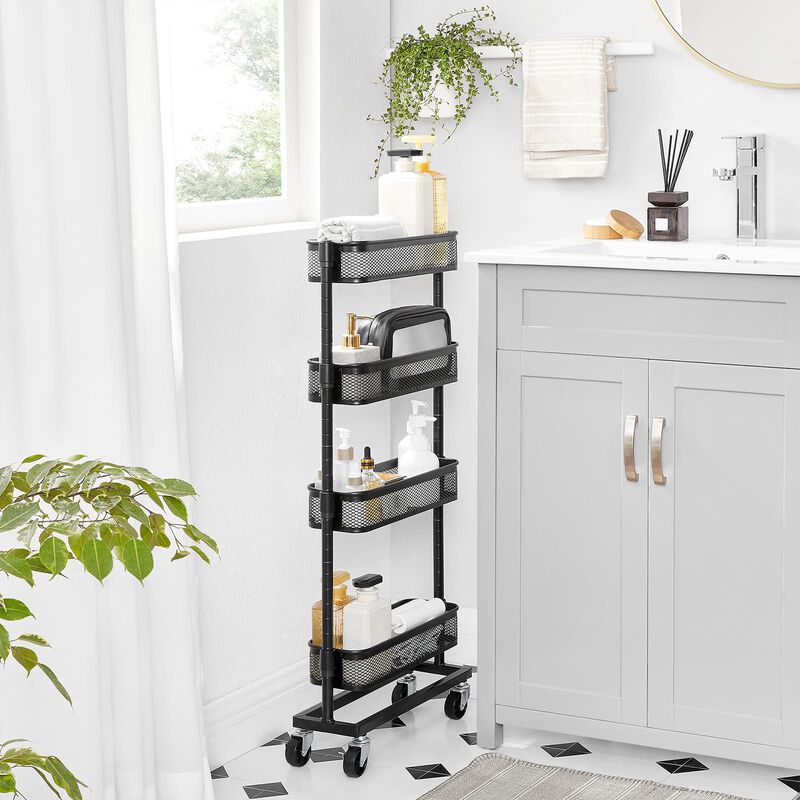 4-Tier Slim Storage Cart - Slide-Out Trolley for Small Spaces, Bathroom, and Kitchen