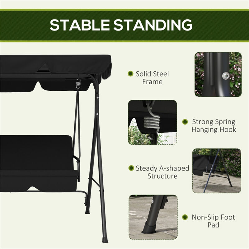 3-Person Hanging Porch Swing, Sturdy Metal Frame Patio Swing for Relaxing Outdoors