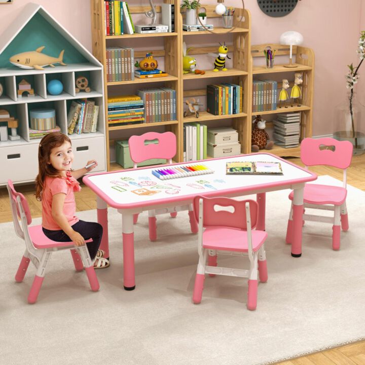 Hivvago Kids Table and Chairs Set for 4 with Graffiti Desktop