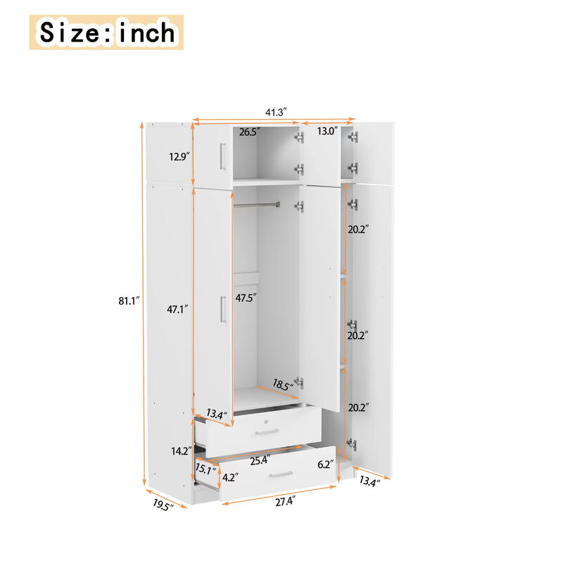 Merax Mirror Wardrobe with 2 Drawers