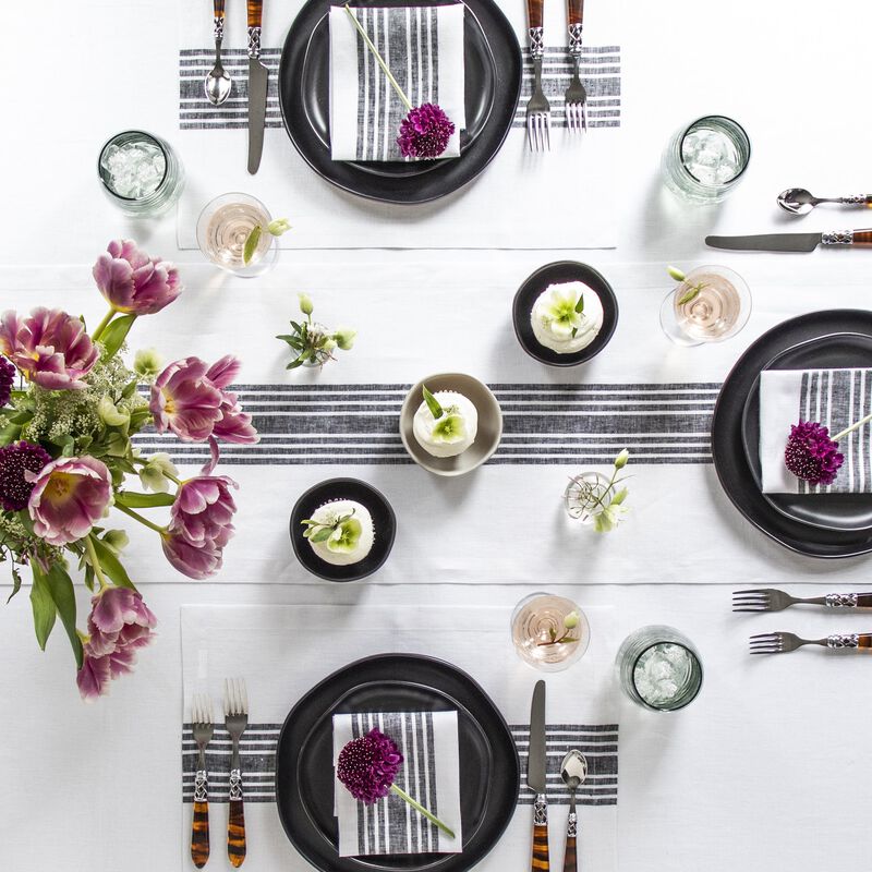 Solino Home 100% Pure Linen Stripe Placemats 14 x 19 Inch Set of 4 | Farmhouse