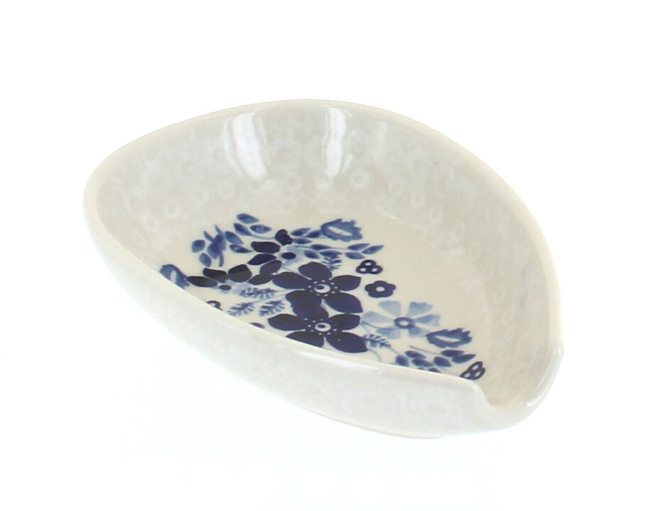 Blue Rose Polish Pottery White Lace Small Spoon Rest