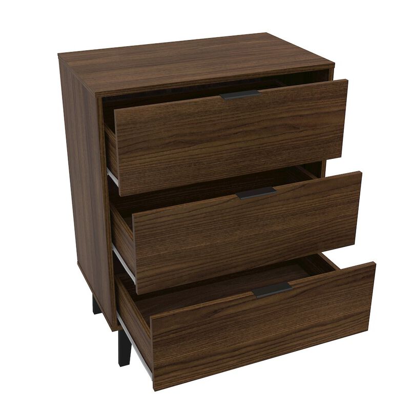 Polifurniture Victoria Modern 3 Drawer Dresser, Walnut