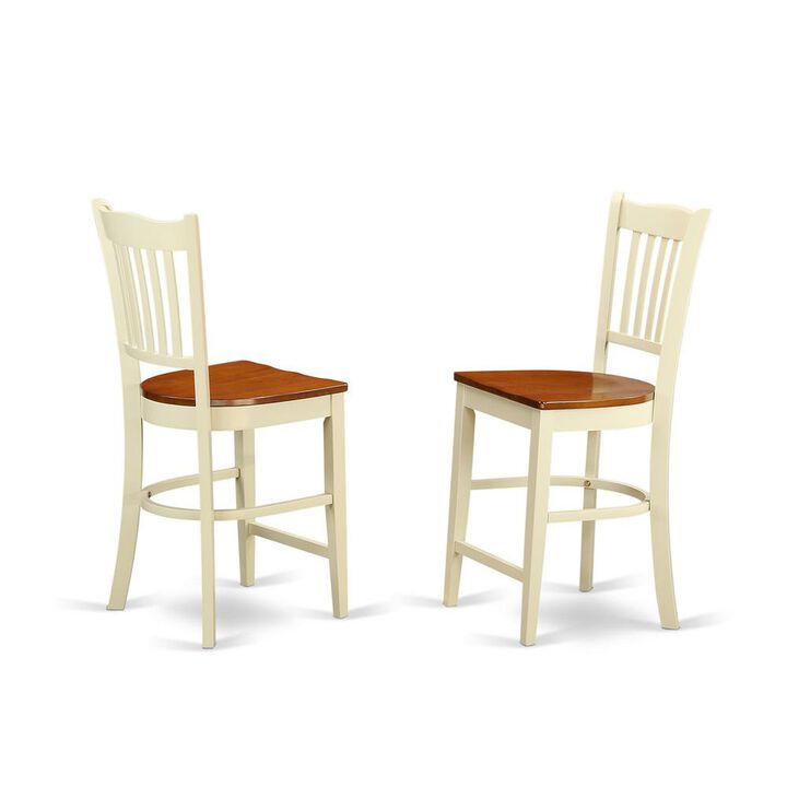 East West Furniture Groton Counter Stools With Wood Seat In Buttermilk and Cherry Finish, Set of 2