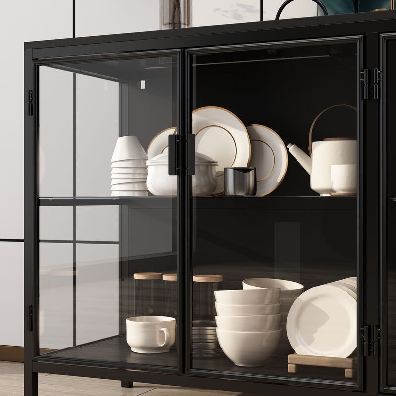 FUFU&GAGA Modern Black Sideboard, Sleek Wooden Buffet Cabinet with Ample Storage, Scratch-Resistant & Durable Design for Dining Room & Living Space,(55.1" W x 29.5" H x 15.7" D),Black